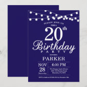 Invitation d'anniversaire 20 ans Bleu marine (Devant / Derrière)