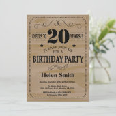 Invitation d'anniversaire 20 ans Bois Rustique (Debout devant)