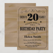 Invitation d'anniversaire 20 ans Bois Rustique (Devant / Derrière)