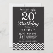 Invitation d'anniversaire 20 ans Chevron noir et b (Devant)