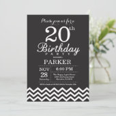Invitation d'anniversaire 20 ans Chevron noir et b (Debout devant)
