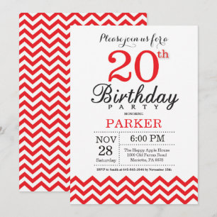 Invitation d'anniversaire 20 ans Chevron Rouge