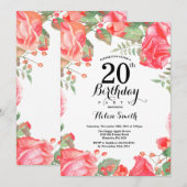 Invitation d'anniversaire 20 ans Fleur Rouge Botan (Devant / Derrière)