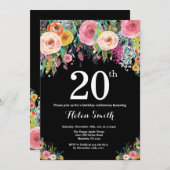 Invitation d'anniversaire 20 ans Floral (Devant / Derrière)