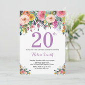 Invitation d'anniversaire 20 ans Floral Violet (Debout devant)