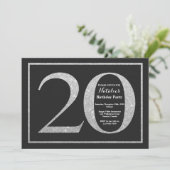 Invitation d'anniversaire 20 ans Glitter Argent Ta (Debout devant)