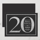 Invitation d'anniversaire 20 ans Glitter Argent Ta (Devant / Derrière)