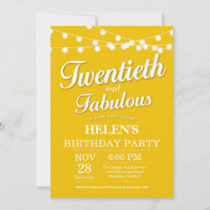 Invitation d'anniversaire 20 ans Jaune Fabuleux