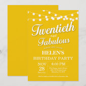 Invitation d'anniversaire 20 ans Jaune Fabuleux (Devant / Derrière)