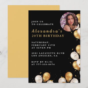 Invitation d'anniversaire 20 ans noir Ballon d'or