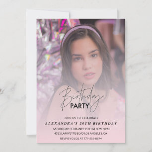 Invitation d'anniversaire 20 ans ombre rose fémini
