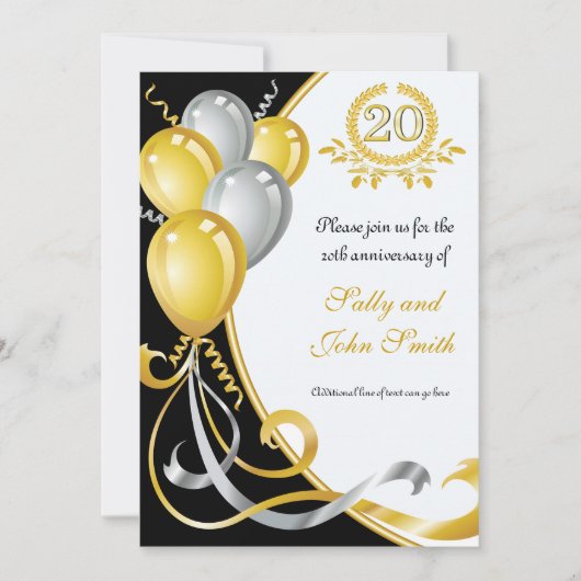 Invitation d'anniversaire 20 ans or et argent (Devant)