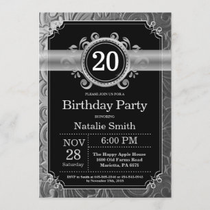 Invitation d'anniversaire 20 ans paillettes noires