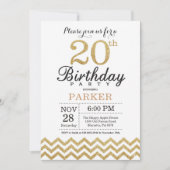 Invitation d'anniversaire 20 ans paillettes or (Devant)