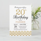 Invitation d'anniversaire 20 ans paillettes or (Debout devant)