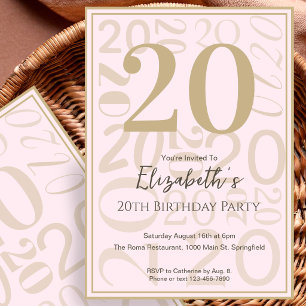 Invitation d'anniversaire 20 ans pour elle en rose