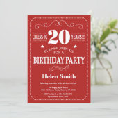 Invitation d'anniversaire 20 ans Rouge et Blanc (Debout devant)