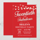 Invitation d'anniversaire 20 ans Rouge Fabuleux (Devant / Derrière)