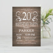 Invitation d'anniversaire 20 ans Rustique Bois Flo (Debout devant)