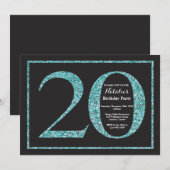 Invitation d'anniversaire 20 ans Tableau Noir Pail (Devant / Derrière)