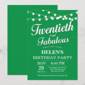 Invitation d'anniversaire 20 ans vert fabuleux (Devant / Derrière)
