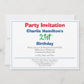 Invitation d'anniversaire 21 ans (Dos)