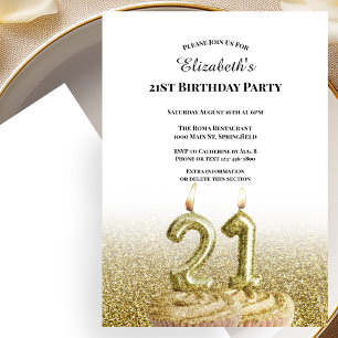 Invitation d'anniversaire 21 ans blanc et or pour