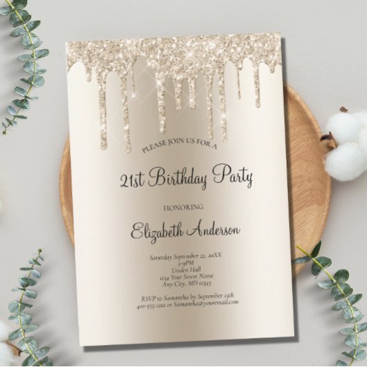 Invitation d'anniversaire 21 ans Champagne Glitter