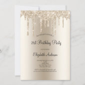 Invitation d'anniversaire 21 ans Champagne Glitter (Devant)