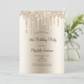 Invitation d'anniversaire 21 ans Champagne Glitter (Debout devant)
