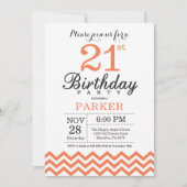 Invitation d'anniversaire 21 ans Chevron Corail (Devant)