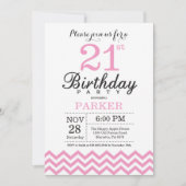 Invitation d'anniversaire 21 ans Chevron Rose (Devant)