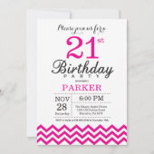 Invitation d'anniversaire 21 ans Chevron rose chau (Devant)