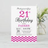 Invitation d'anniversaire 21 ans Chevron rose chau (Debout devant)