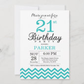 Invitation d'anniversaire 21 ans Chevron sarcelle (Devant)