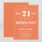 Invitation d'anniversaire 21 ans Corail et Blanc (Devant / Derrière)
