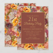 Invitation d'anniversaire 21 ans Crème Orange Brûl (Devant / Derrière)