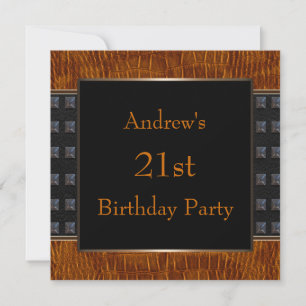 Invitation d'anniversaire 21 ans en cuir noir marr