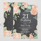 Invitation d'anniversaire 21 ans Fleur de Pêche Bo (Devant / Derrière)