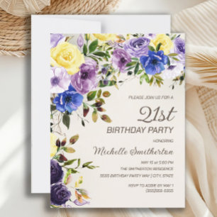 Invitation d'anniversaire 21 ans Fleurie Aquarelle