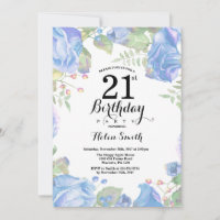 Invitation d'anniversaire 21 ans Fleurie Bleue Bot