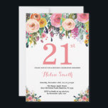Invitation d'anniversaire 21 ans Floral Rose<br><div class="desc">Invitation d'anniversaire 21 ans pour femmes. Fleur florale aquarelle. Fleur rose, jaune, orange, violette. Anniversaire adulte. 30e 40e 50e 60e 70e 80e 90e 100e 13e 15e 16e 18e 20e 21e Tout âge. Pour une personnalisation plus poussée, veuillez cliquer sur le bouton "Personnaliser" et utiliser notre outil de conception pour modifier...</div>