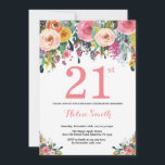 Invitation d'anniversaire 21 ans Floral Rose<br><div class="desc">Invitation d'anniversaire 21 ans pour femmes. Fleur florale aquarelle. Fleur rose, jaune, orange, violette. Anniversaire adulte. 30e 40e 50e 60e 70e 80e 90e 100e 13e 15e 16e 18e 20e 21e Tout âge. Pour une personnalisation plus poussée, veuillez cliquer sur le bouton "Personnaliser" et utiliser notre outil de conception pour modifier...</div>