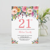 Invitation d'anniversaire 21 ans Floral Rose (Debout devant)