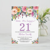 Invitation d'anniversaire 21 ans Floral Surprise V (Debout devant)