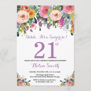 Invitation d'anniversaire 21 ans Floral Surprise V