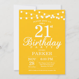 Invitation d'anniversaire 21 ans Jaune