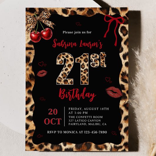 Invitation d'anniversaire 21 ans Leopard Cheetah C
