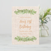 Invitation d'anniversaire 21 ans – Linen Greenery  (Debout devant)