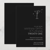 Invitation d'anniversaire 21 ans minimaliste noir (Devant / Derrière)